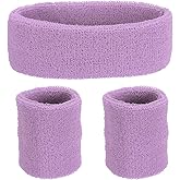 MECCANIXITY Sweat Band Set Sports Terry Cloth Headband Wristband Set Moisture Wicking Sweat Absorbing Head Band for Women Men Workout Exercise Basketball