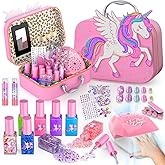 Glisiol Kids Nail Polish Set for Girls Toys, Washable Quick-Dry Toddler Nail Art Kit with Air Cooling Dryer and Cosmetic Case, Christmas or Birthday Gifts for Girls Ages 3 4 5 6 7 9 10 11 12-Pink