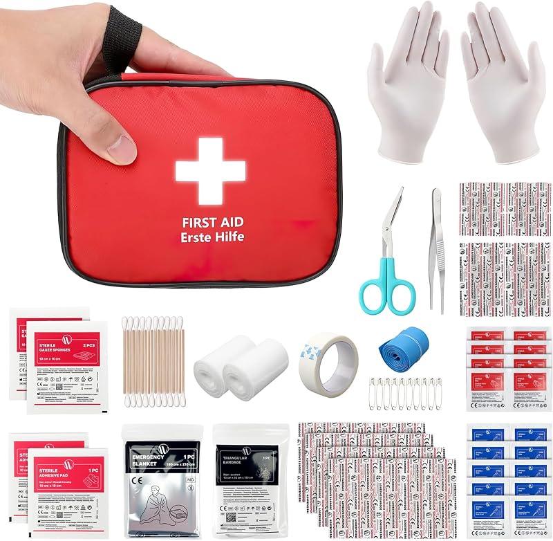 HONYAO 90 Pcs First Aid Kit Mini Compact Travel Red 15x12x5cm UKCA