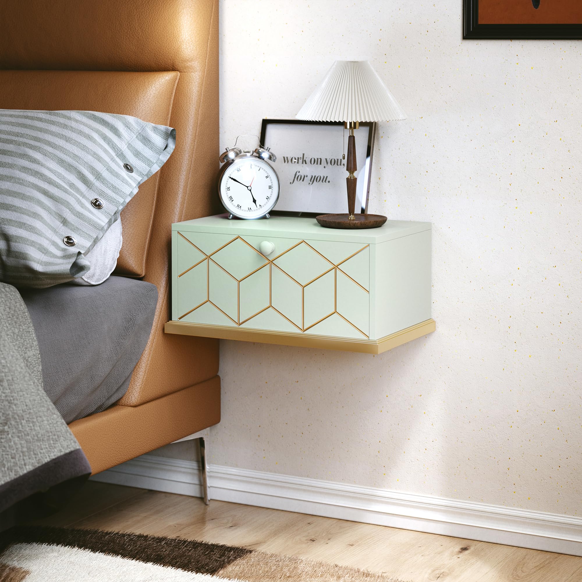 Photo 1 of HLR Floating Nightstand, Wall Mounted Nightstand with Removable Door, Floating Shelves for Wall, Bedroom, Bathroom, Green