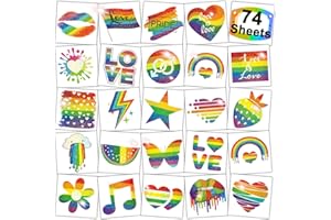CHARLENT Glitter Rainbow Temporary Tattoos - 74 Individually Sheets Glitter Pride Tattoos Heart Lips Love Rainbow Tattoos for Pride Festivals