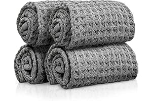 SUTERA - Wash Towels Extra Absorbent Silverthread Washcloths Set - Pack of 4 Grey - 100% CA-Grown Cotton - Luxury Soft Durable Quick Drying Fabric Bathroom Face Cloths