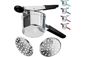 HATRIGO Potato Ricer Stainless Steel with 3 Interchangeable Fineness Discs, Ricer Kitchen Tool for Mashed Potatoes, Cauliflower Rice Maker Masher, Gnocchi Potatoe Spaetzle Press Patoto Masher (Black)