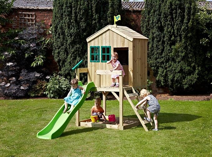Tp Toys Forest Cottage Wooden Playhouse And 6ft Wavy Slide With