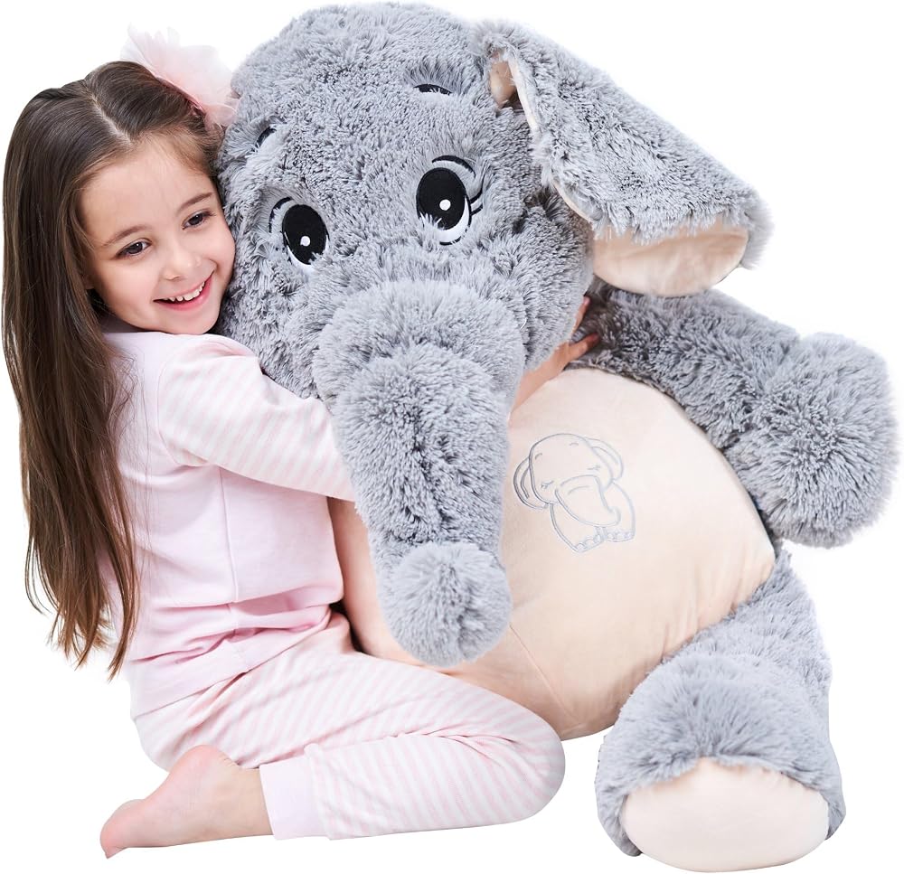 IKASA Giant Elephant Plush Toy 39 Inches Soft Gray Stuffed Animal