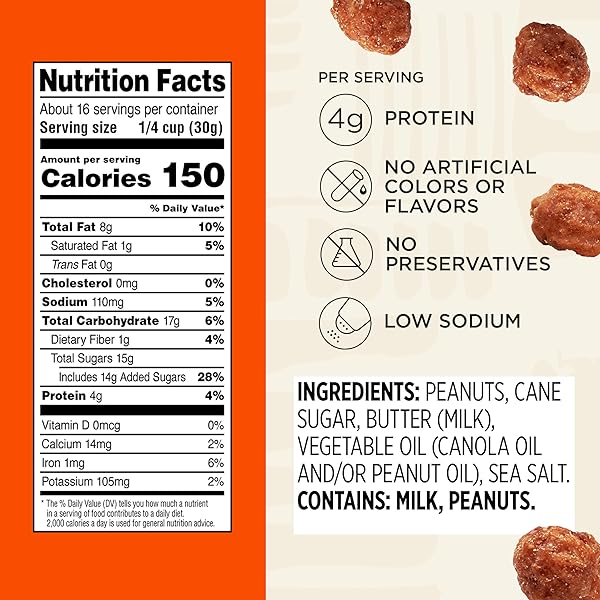 SNAK CLUB TOFFEE PEANUTS, CANDIED PEANUTS WITH PRALINE COAT AND SWEET CREAM, GLUTEN-FREE AND KOSHER SNACK, 17 OZ RESEALABLE BAG