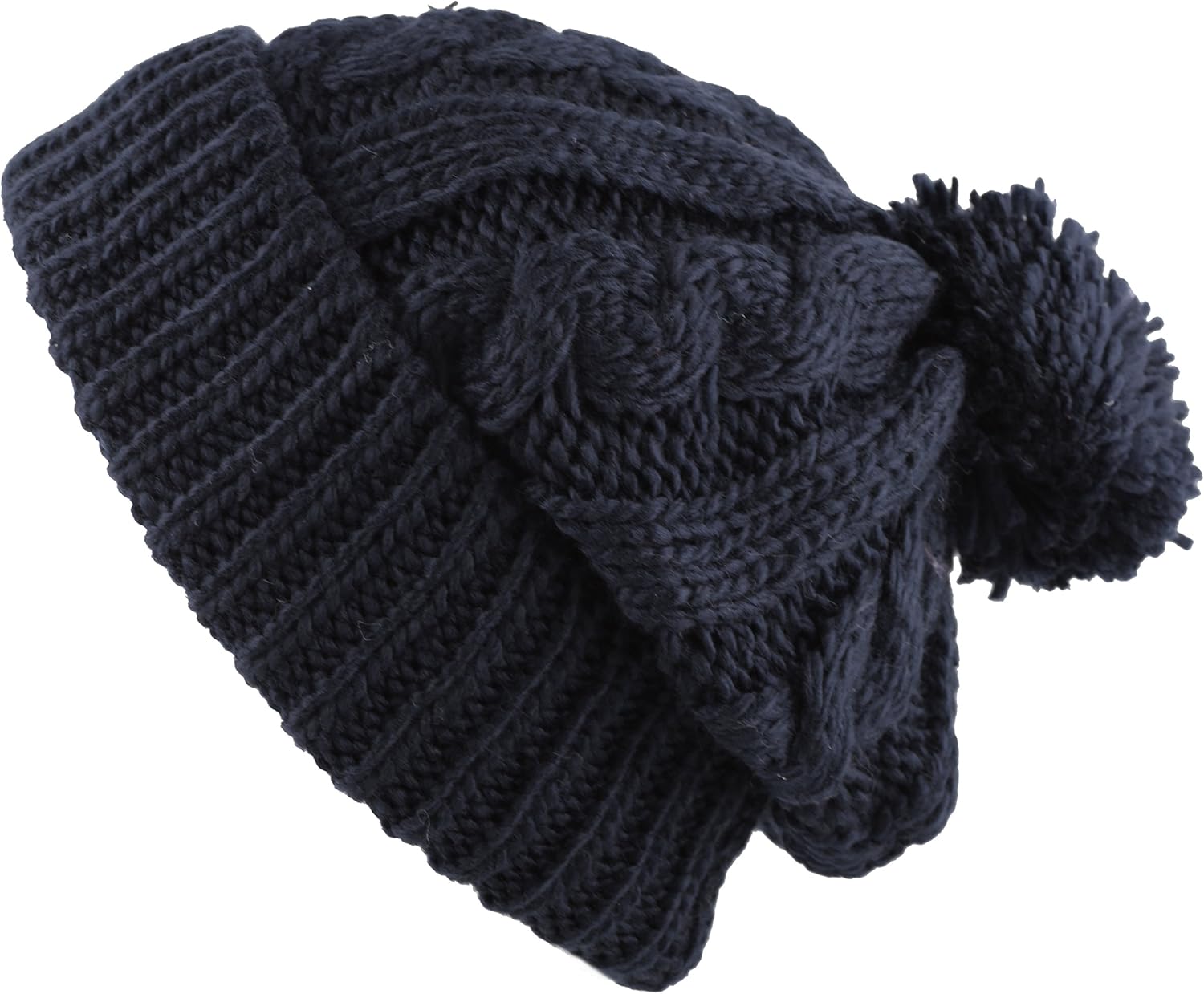 The Hat Depot Winter Thick and Warm Pom Pom Fleece Lined Skully Knit Beanie Hat (Navy) at  Women’s Clothing store