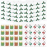 Zonon 300 Pieces Christmas Holly Stickers Candy Cane Dimensional Glitter PVC Decorative Sticker for Scrapbooking, 3 Designs, 5 Styles