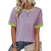 Zeagoo Womens Tops Casual Oversized Short Sleeve Sweatshirt Summer Striped Shirt Crewneck Pullover Loose T Shirts Blouse