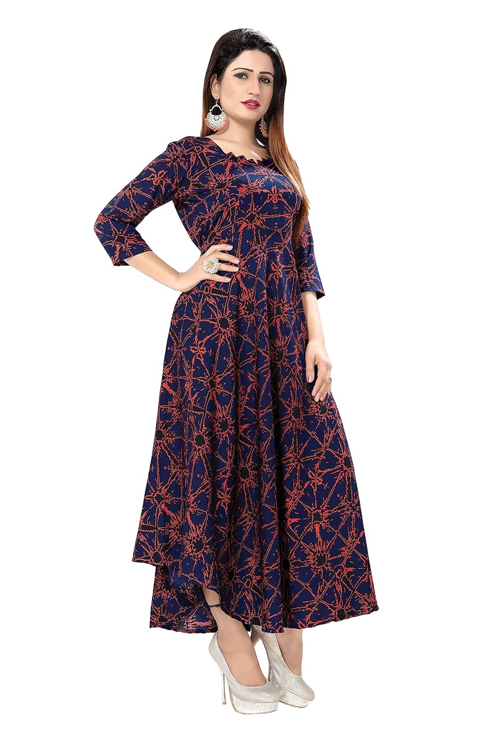 venisa women's rayon printed long length anarkali kurti