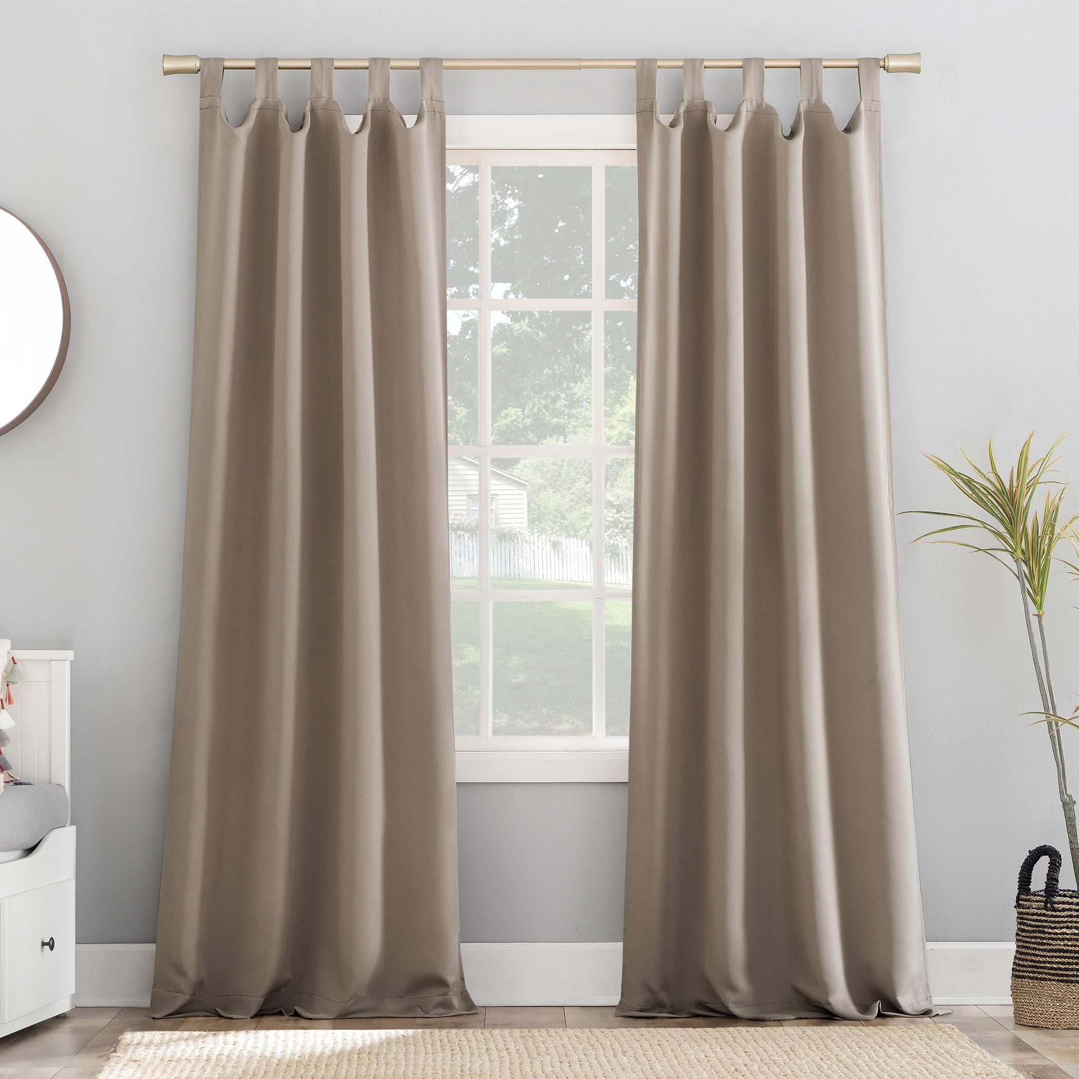 Sun Zero Easton Energy Saving Blackout Tab Top Curtain Panel, 40" x 63", Stone