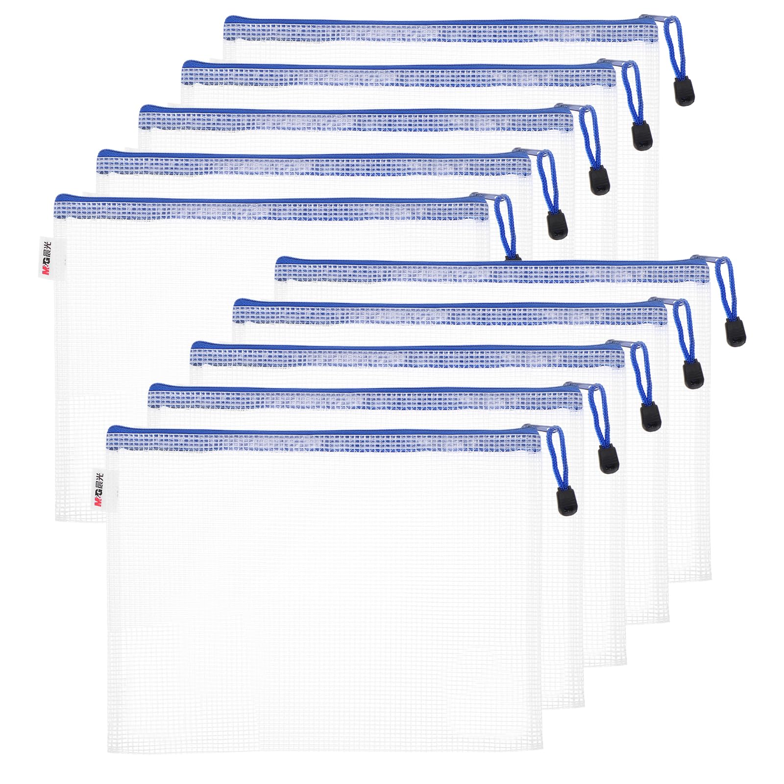 M&G Mesh Zipper Pouch Bag 11.42"x8.66", 10pcs Waterproof File Bag B5 Letter Size Document Organizing Storage for Office Puzzle Cosmetic Travel, Blue