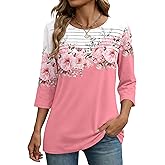 Zeagoo Womens Tops 3/4 Length Sleeve Blouses Dressy Casual Shirt Pleated Front Tunic Floral Printed Spring Clothes