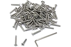 iexcell 100 Pcs M3 x 20mm Thread Pitch 0.5 mm Stainless Steel 304 Hex Socket Flat Head Cap Screws Bolts Kit