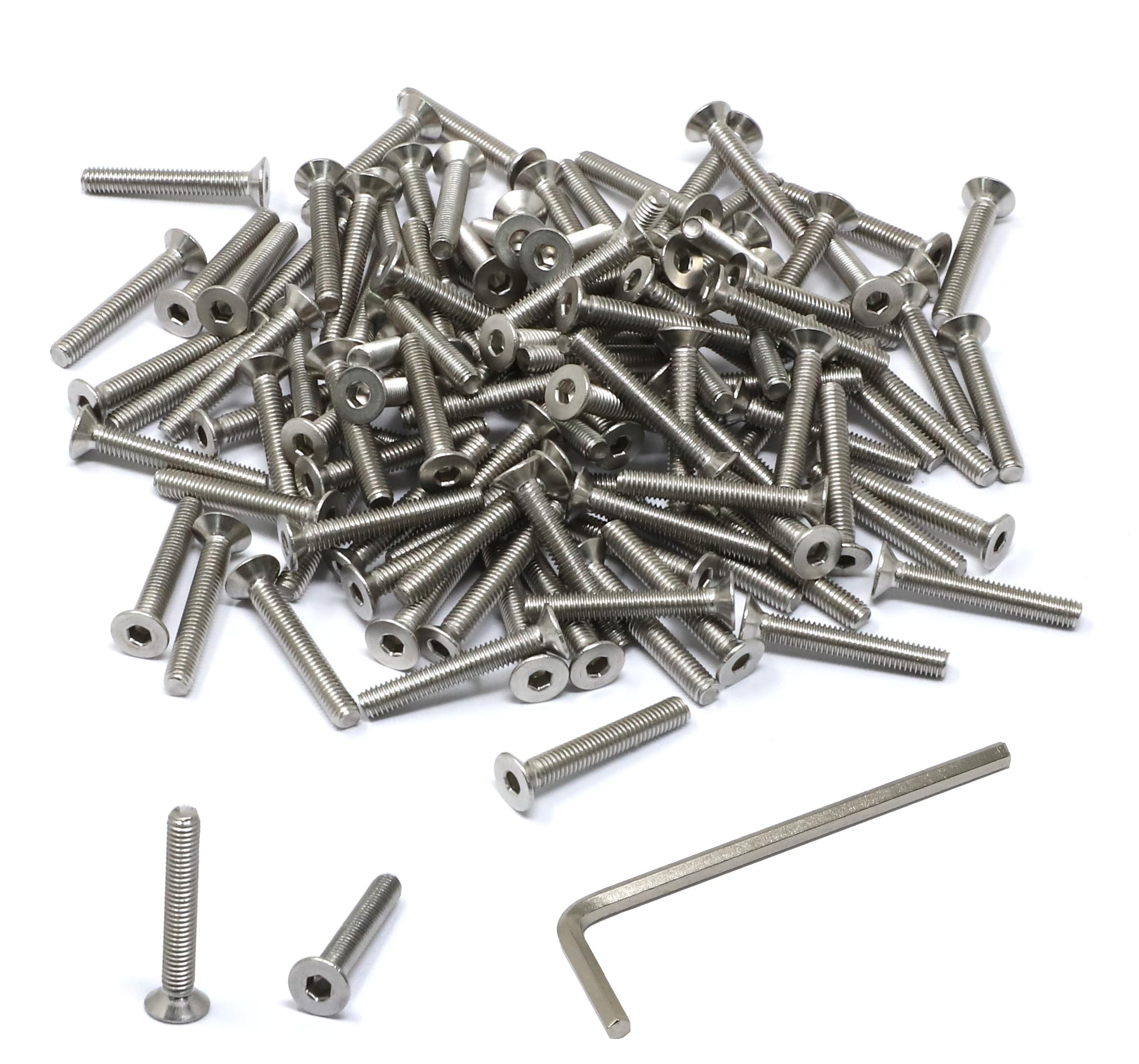 Photo 1 of iexcell 100 Pcs M3 x 20mm Thread Pitch 0.5 mm Stainless Steel 304 Hex Socket Flat Head Cap Screws Bolts Kit