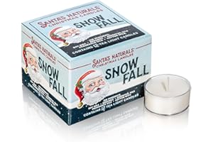 Santa's Naturals Snow Fall Christmas Tea Light Candles for Holidays & Gifts, Authentic Winter Scent, Soy & Beeswax Blend, 4-Hour Burn Each, 12-Pack
