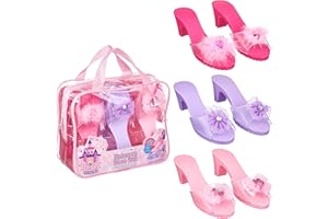 PRINCESS EXPRESSIONS 3-Pack Princess Shoe Set - Dress Up Royalty Kids Heels Slip On Shoes - Pastel Colored Princess Dress Up Shoes, Pretend Play High Heels For Kids - Fits Toddler Size 7-10