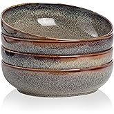 KYBSCZ 30oz Ceramic bowls set of 4-8" serving bowls for Kitchen,Pasta,Salad-Dishwasher & Microwave Safe Perfect for Housewarming, Thanksgiving, Christmas-Caramel Brown