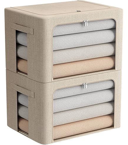 LEICHI 2-Pack Stackable Linen Storage Bins - 66L Large Fabric Organizer Box For Toys, Clothes, Home - View #12