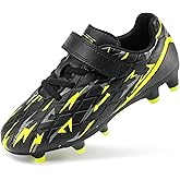 STELLE Boys Girls Soccer Cleats Firm Ground Kids Soccer Shoes Athletic Outdoor Lightning Pattern Football Shoes for Toddler/Little/Big Kid