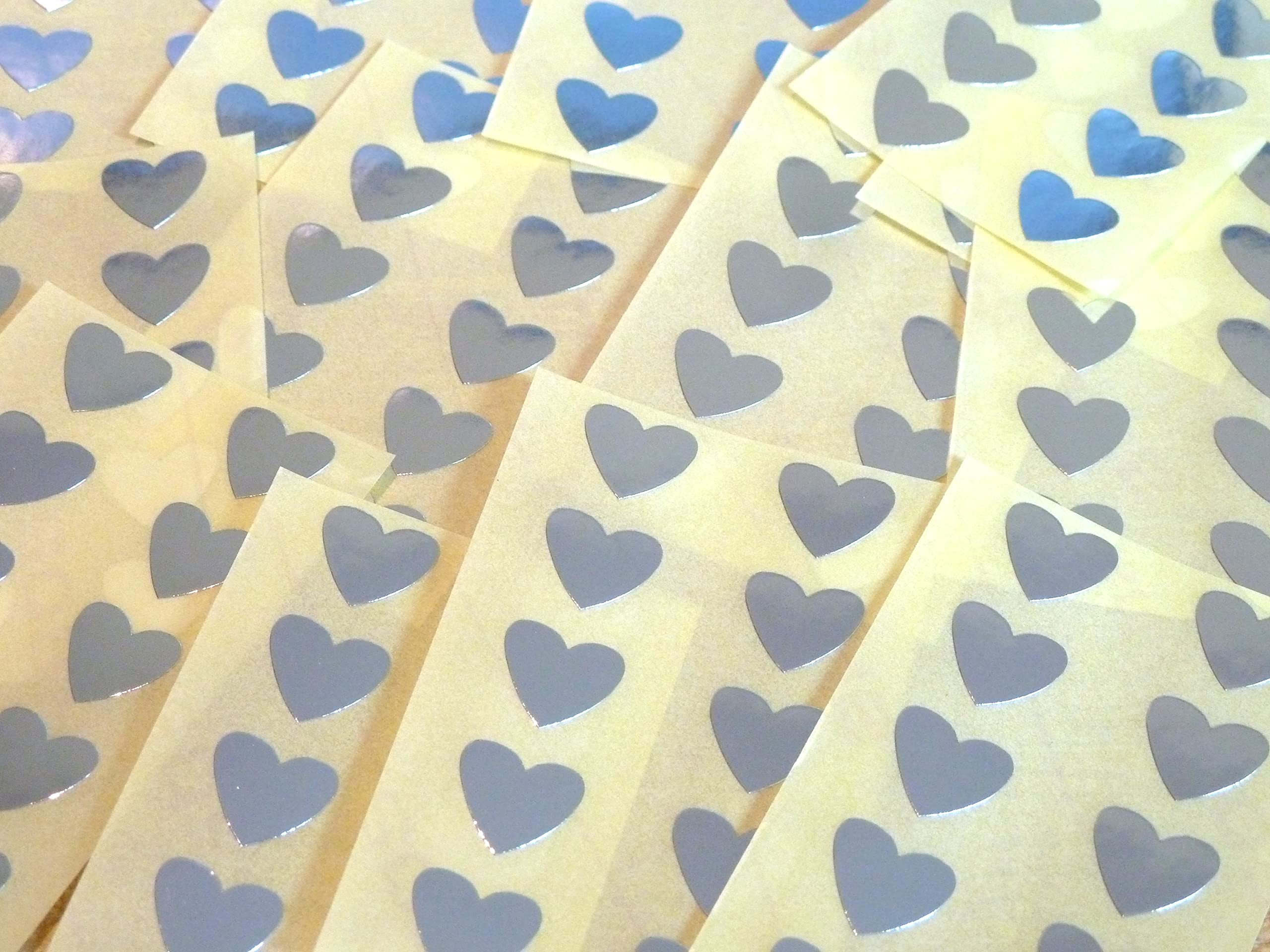 130 Labels, 13x12mm Hearts, Shiny Silver, Colour Code Stickers, Self-Adhesive Sticky Coloured Hearts