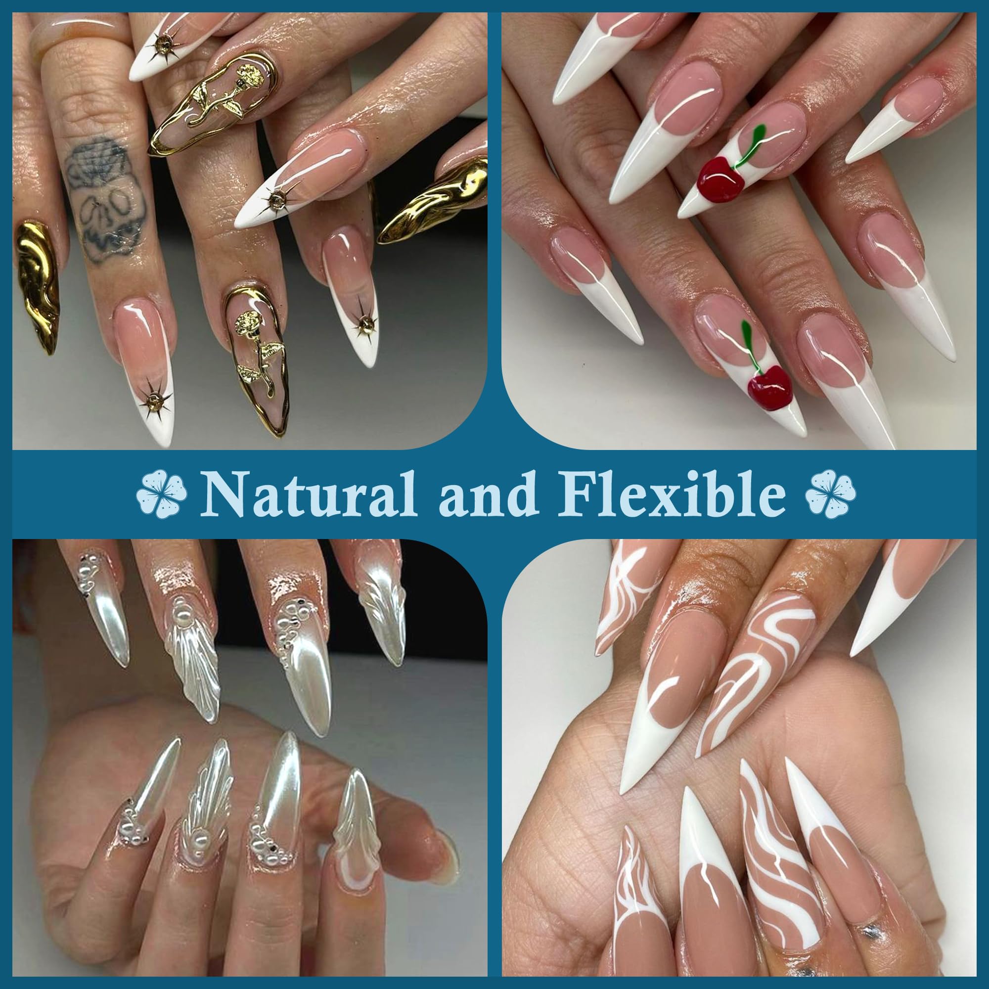 Luckyfairy Stiletto Nail Tips, 240 Pcs Pre-shaped Full Cover False Nails Acrylic Gel Nail Tips Clear Press on Tips Pre-buffed Stiletto Nails, for Nail Art Extension Salon Home DIY 12 Sizes - Image 2