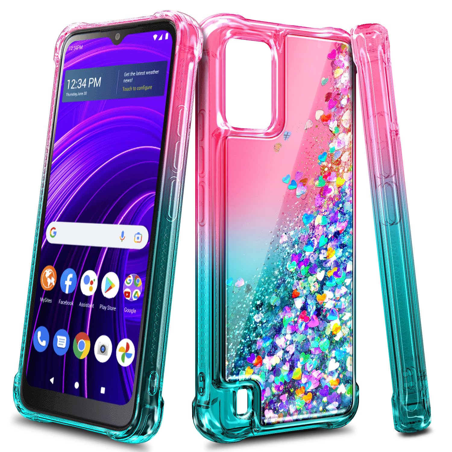 Photo 1 of WDHD Designed for BLU View Speed 5G Phone Case (B1550VL), Bling Sparkly Glitter Floating Liquid Waterfall Women Girls Kids Cute Phone Cover (Pink/Aqua)