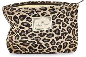 STARDW Leopard Makeup Bag Organizer Cosmetic Bags for Women and Girls,Travel Toiletry Bag Large Capacity Canvas Makeup Zipper Pouch, Purse Organizer Pouches (Brown Leopard)