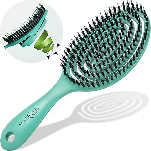 marQus Boar Bristle Hair Brush - Suitable for Every Hairtype with Extra Bristles - Made from Environmentally Friendly Bio-Plastic, Aqua