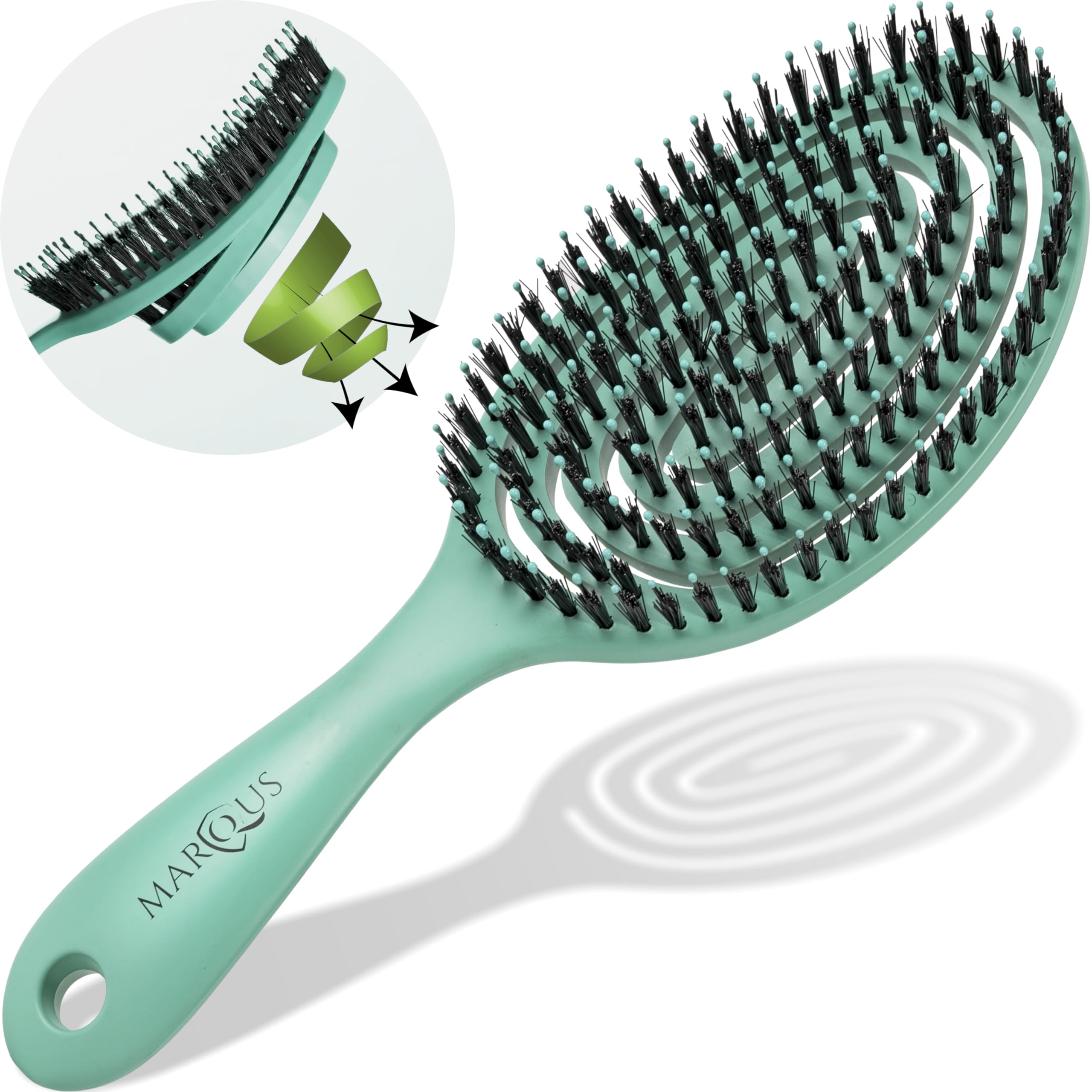 marQus Boar Bristle Hair Brush - Suitable for Every Hairtype with Extra Bristles - Made from Environmentally Friendly Bio-Plastic, Aqua