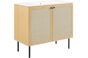 Modway Chaucer 36” Bathroom Vanity in Oak White with Ceramic Sink Basin, 36 Inches