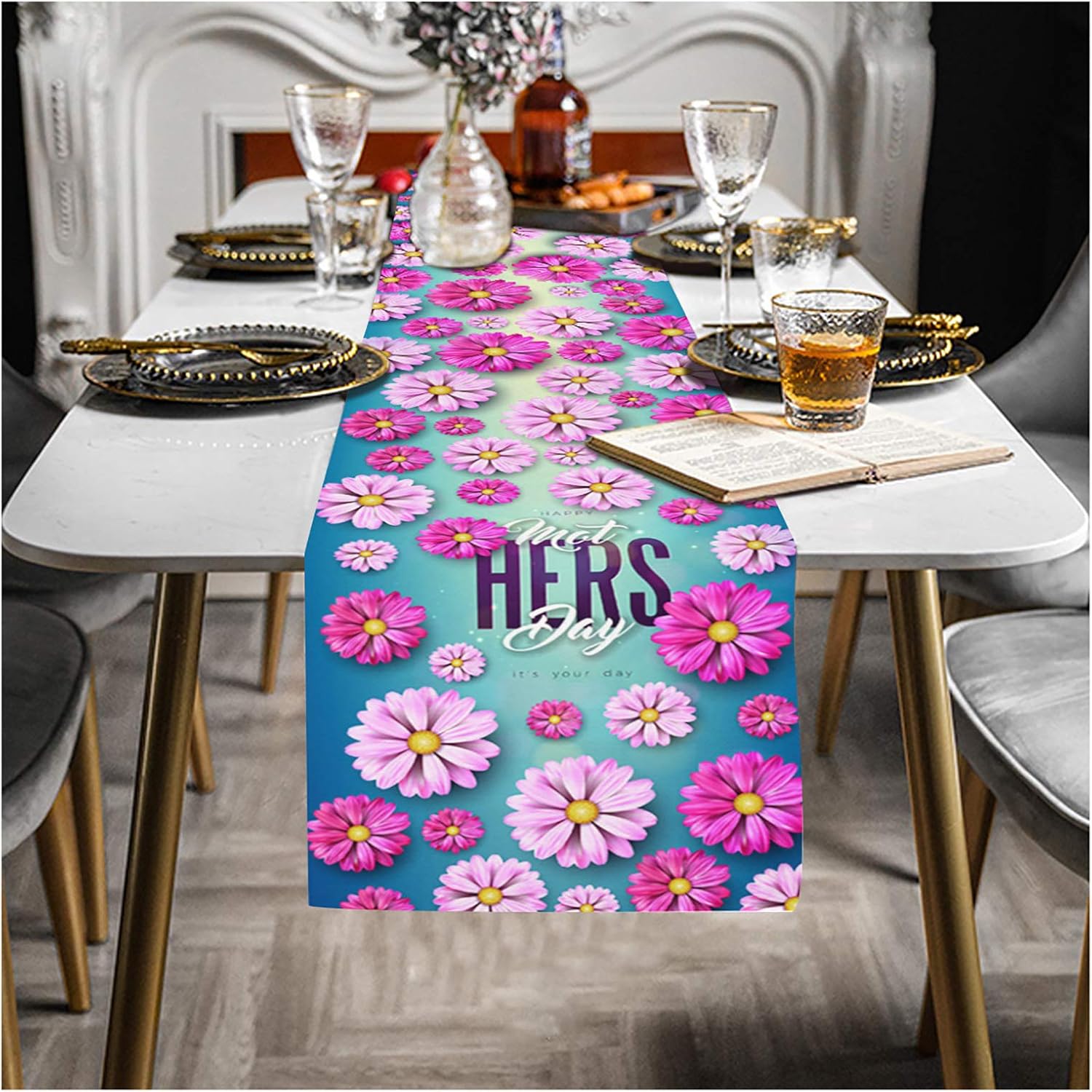 Mother's Day table runner Mother' s Day Table Cloth Heart Pattern Table