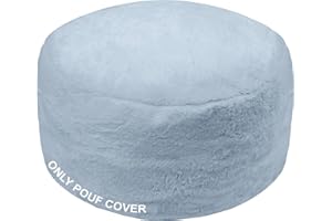 GLAXYFUR Unstuffed Pouf Cover, Faux Fur Foot Stool, 20x12 Inches Storage Solution, Floor Bean Bag (No Filler),Foot Rest for Living Room, Cover ONLY Blue