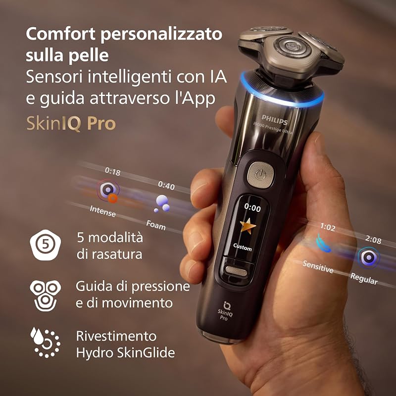 Shaver i9000 Prestige Ultra, rasoio elettrico Wet & Dry, tecnologia Skin IQ Pro, triplo sistema Lift & Cut, lame di precisione NanoTech 360º, 5 modalità di rasatura, modello XP9405/31