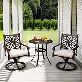 PHI VILLA 3-Piece Patio Bistro Set, 32" Round Cast Aluminum Table, Bronze | Swivel Chairs, Cushions Chairs, Umbrella Hole