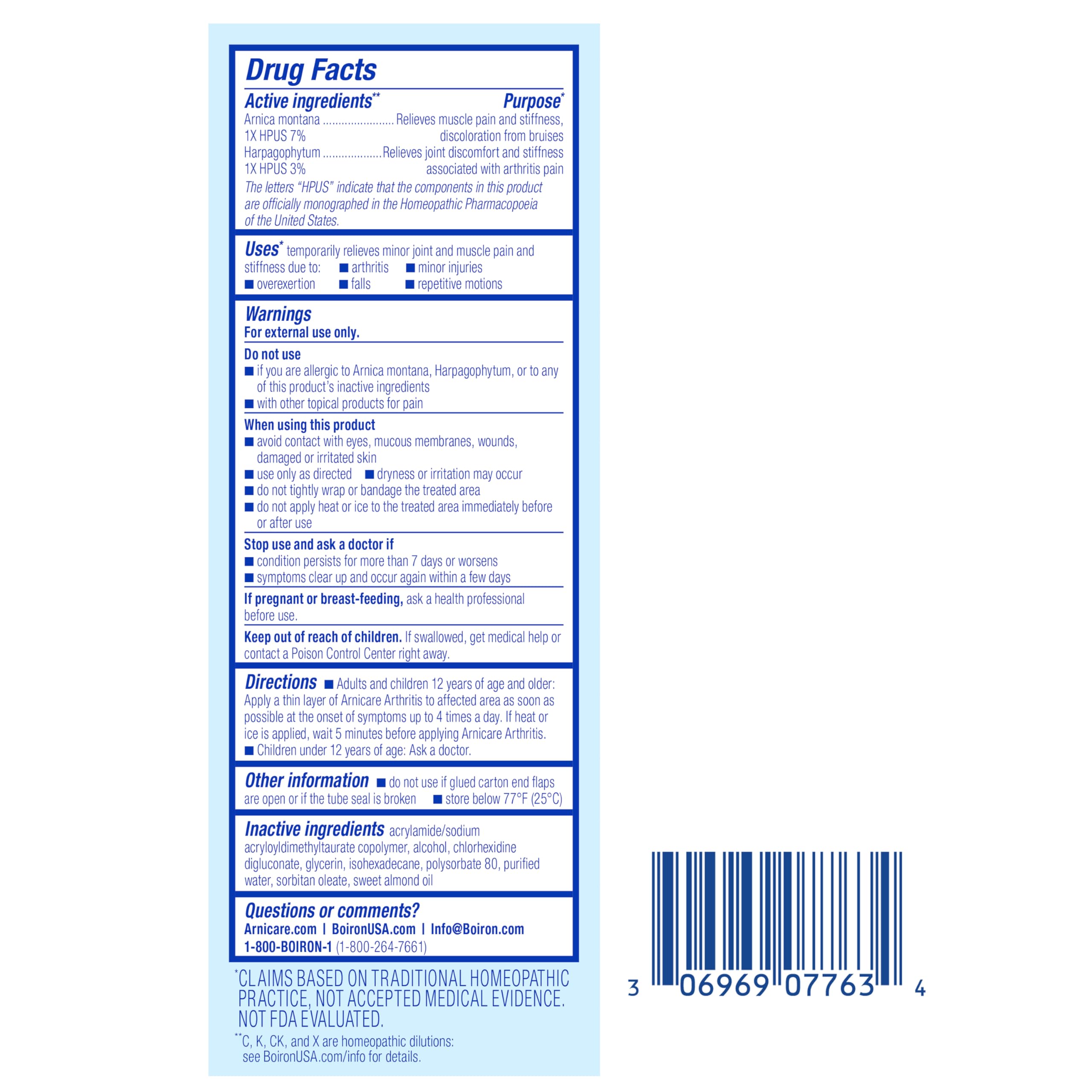 Boiron Arnicare Arthritis Cream for Pain Relief of Knees, Hands, Wrists, Elbows, Joints & Muscles – Quickly Absorbed & Fragrance-Free – 2.5 oz