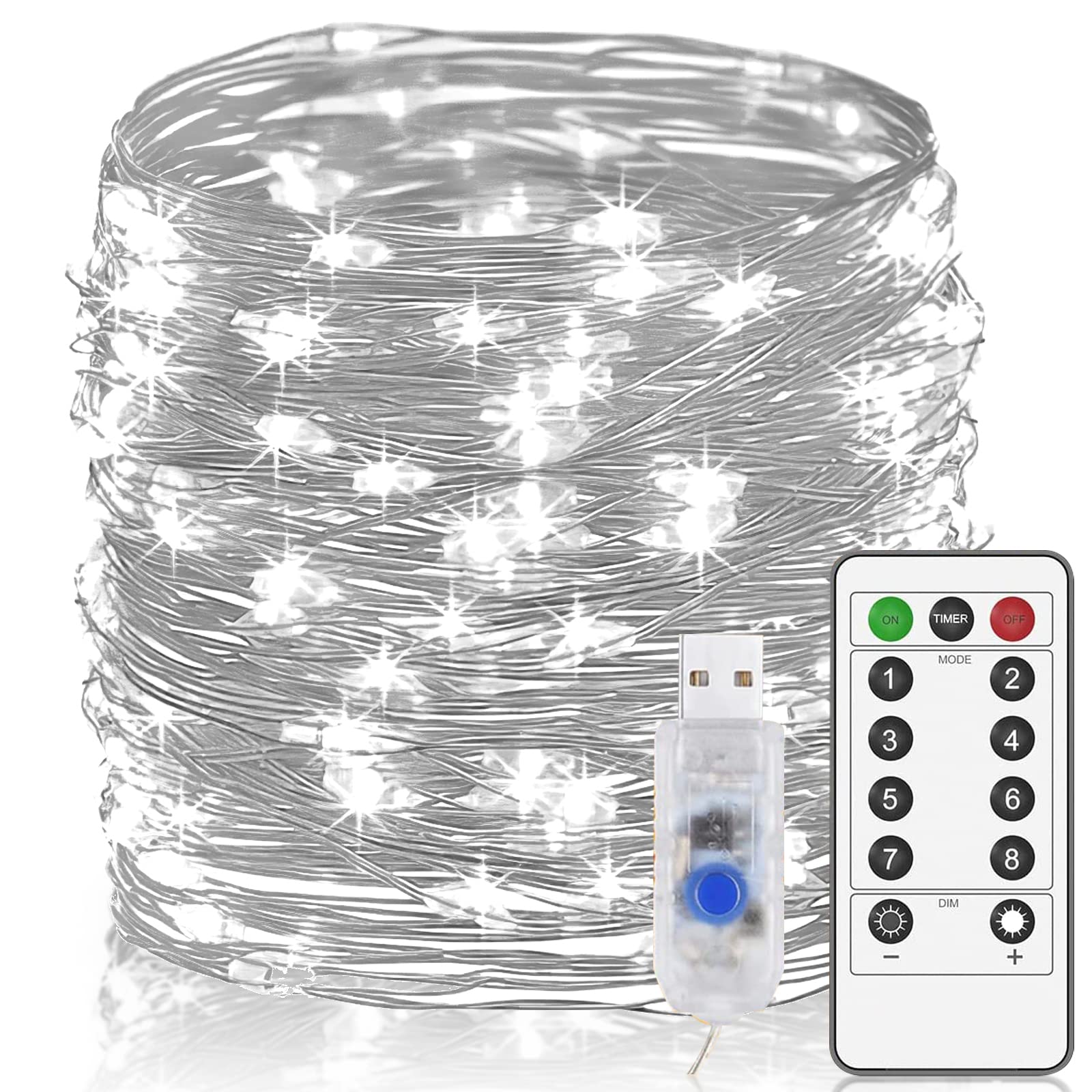 Melofo Fairy String Lights 20M 200Leds Fairy LED Nights Lights USB Powered Remote Control Waterproof 8 Modes String Silver Wire Lights for Indoor Outdoor Party Wedding Christmas Tapestry Decorations