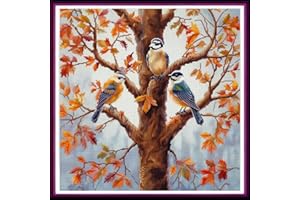 Artxfovy Stamped Cross Stitch Kits Beginners Full Range of Embroidery Starter Kits for Adults Printed Cross Stitching DIY Needlepoint Kit 11CT- Birds on Trees 17.7x17.7 inch