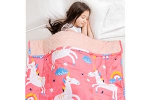Insugar Weighted Blanket 5lbs, 36 x 48inch, Cozy Fleece Heavy Blanket with Minky Dots, Ultra Soft Weighted Blankets Throws for Calm, 3 Color Options, Pink Unicorn