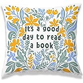 MNASAIOO It's A Good Day to Read A Book Classroom Decorative Throw Pillow Covers, Floral Blue Reading Pillows Covers for Kids, Flower Pillow Cases Decor for Library Reading Nook Corner Couch 18x18in