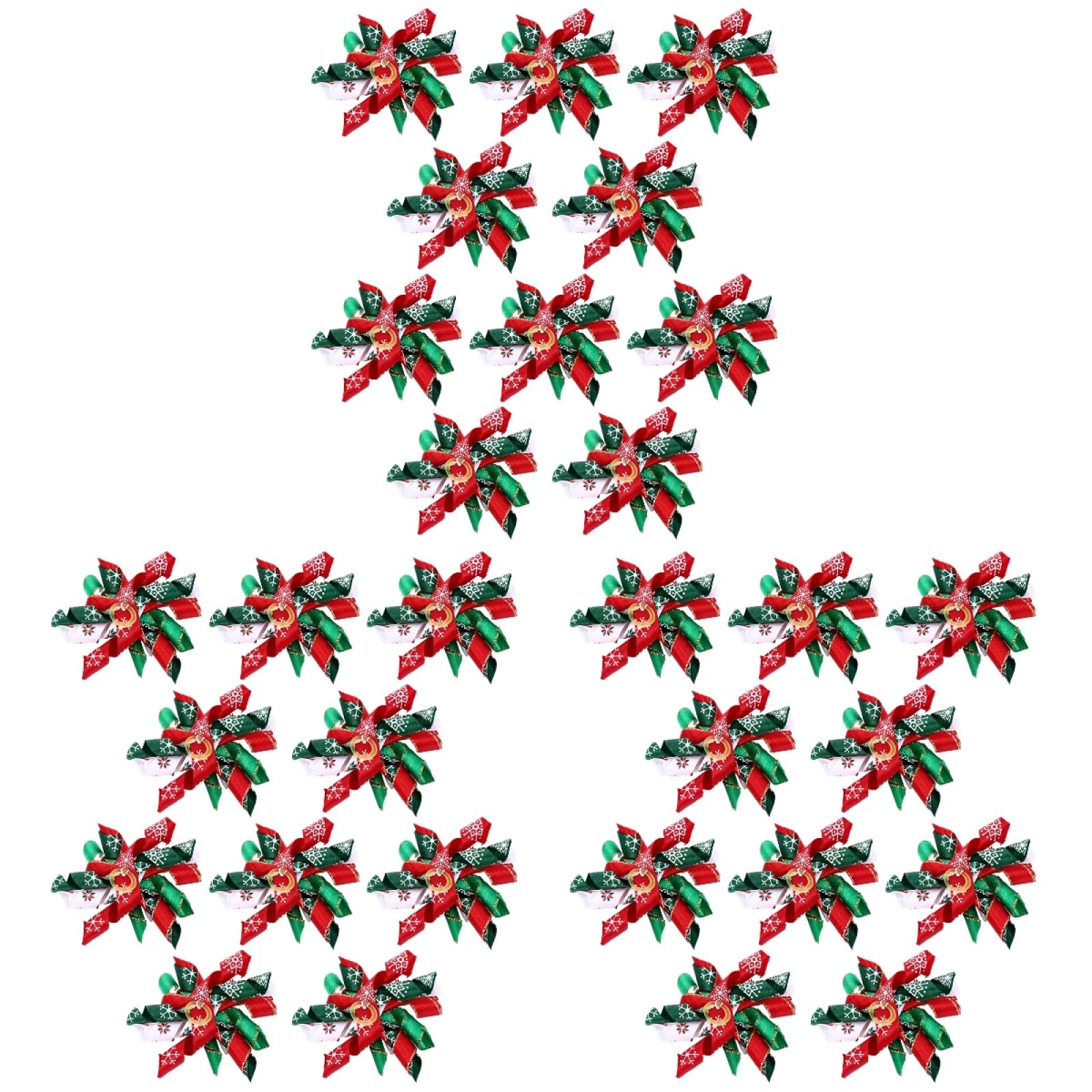 ABOOFAN 30Pcs Pet Rubber Band Puppy Grooming Bows Bowknot Ponytail Holder Xmas Dog Hair Bows Cat Hair Bow Puppy Hair Bows Bowknot Hair Ring Christmas Dog Bows Props