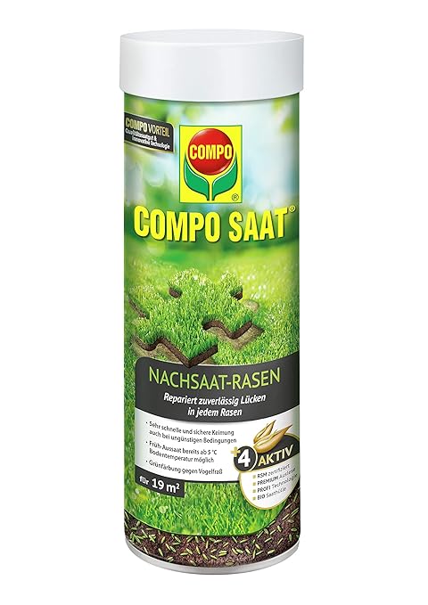 COMPO SAAT Nachsaat-Rasen, Spezielle Nachsaat-Mischung mit wirkaktivem Keimbeschleuniger, 380 g, 19 m²