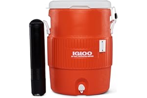 Igloo 10 Gallon Portable Sports Cooler Water Beverage Dispenser with Flat Seat Lid, Insulated Beverage Dispenser, Orange/White