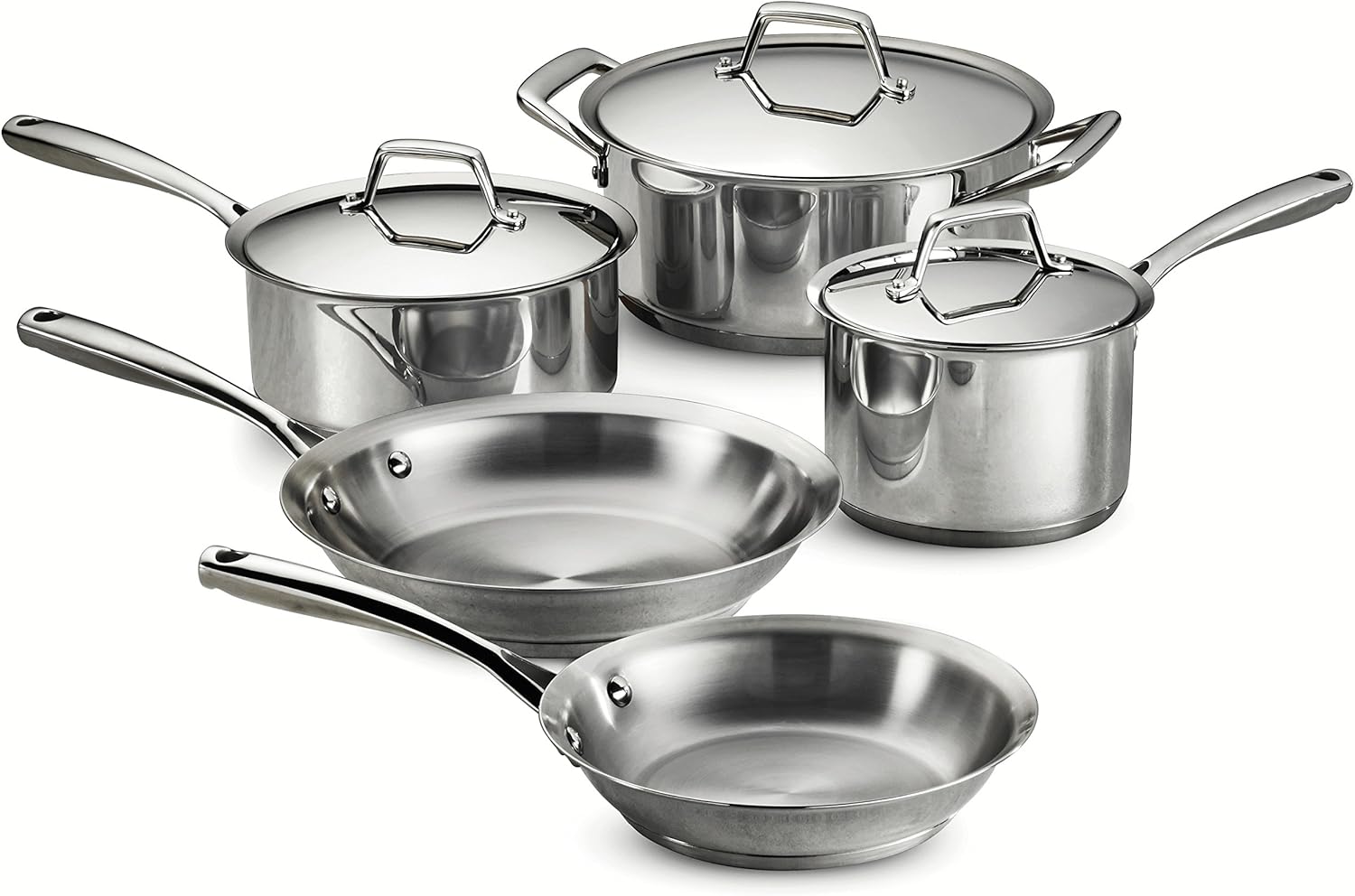 Tramontina 80101/201DS Gourmet Prima Stainless Steel, Induction-Ready, Impact Bonded, Tri-Ply Base Cookware Set, 8 Piece, Made in Brazil
