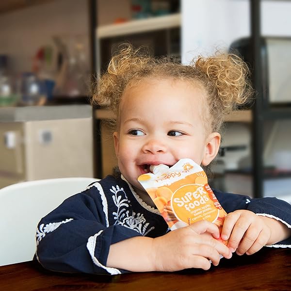 HAPPY TOT ORGANICS STAGE 4 BABY FOOD POUCHES, GLUTEN FREE, VEGAN SNACK, SUPERFOODS FRUIT & VEGGIE PUREE, PEARS, MANGO, SPINACH & CHIA, 4.22 OUNCE (PACK OF 1)