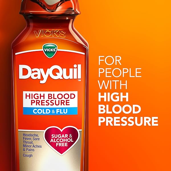 VICKS DAYQUIL & NYQUIL HIGH BLOOD PRESSURE COLD & FLU RELIEF LIQUID MEDICINE CO-PACK, POWERFUL MULTI-SYMPTOM DAYTIME & NIGHTTIME RELIEF FOR COLD, COUGH, AND FLU SYMPTOMS, SUGAR & ALCOHOL FREE, 2X8OZ