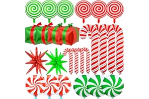 AxiyanX Christmas Foil Balloons 30PCS, Large Red Green Candy Cane Swirl Balloons Kit for Christmas Party Birthday Decorations, Mylar Balloon Arch Set with ribbons, Easy to Inflate & Hang