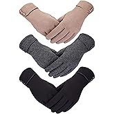 Patelai 3 Pairs Womens Gloves Winter Touchscreen Texting Phone Windproof Gloves Warm Fleece Lined Cold Weather