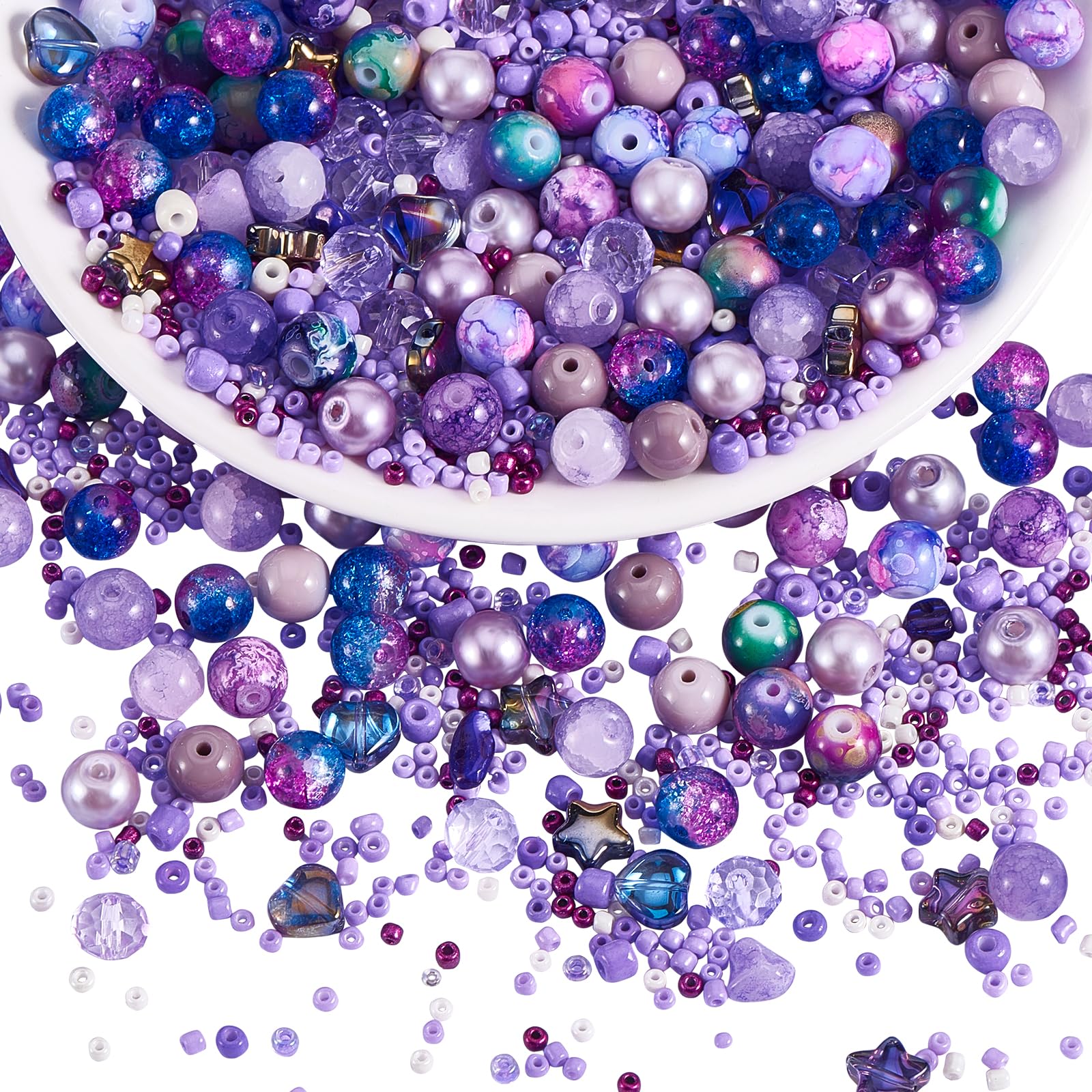 BEEFLYING 1 Pack Assorted Glass Beads for Jewelry Making Adults Glass Crystal Beads Bulk Including 8mm Bead for DIY Jewelry Bracelet Neckalce Phone Lanyard Making Crafts Accessorie (Purple)