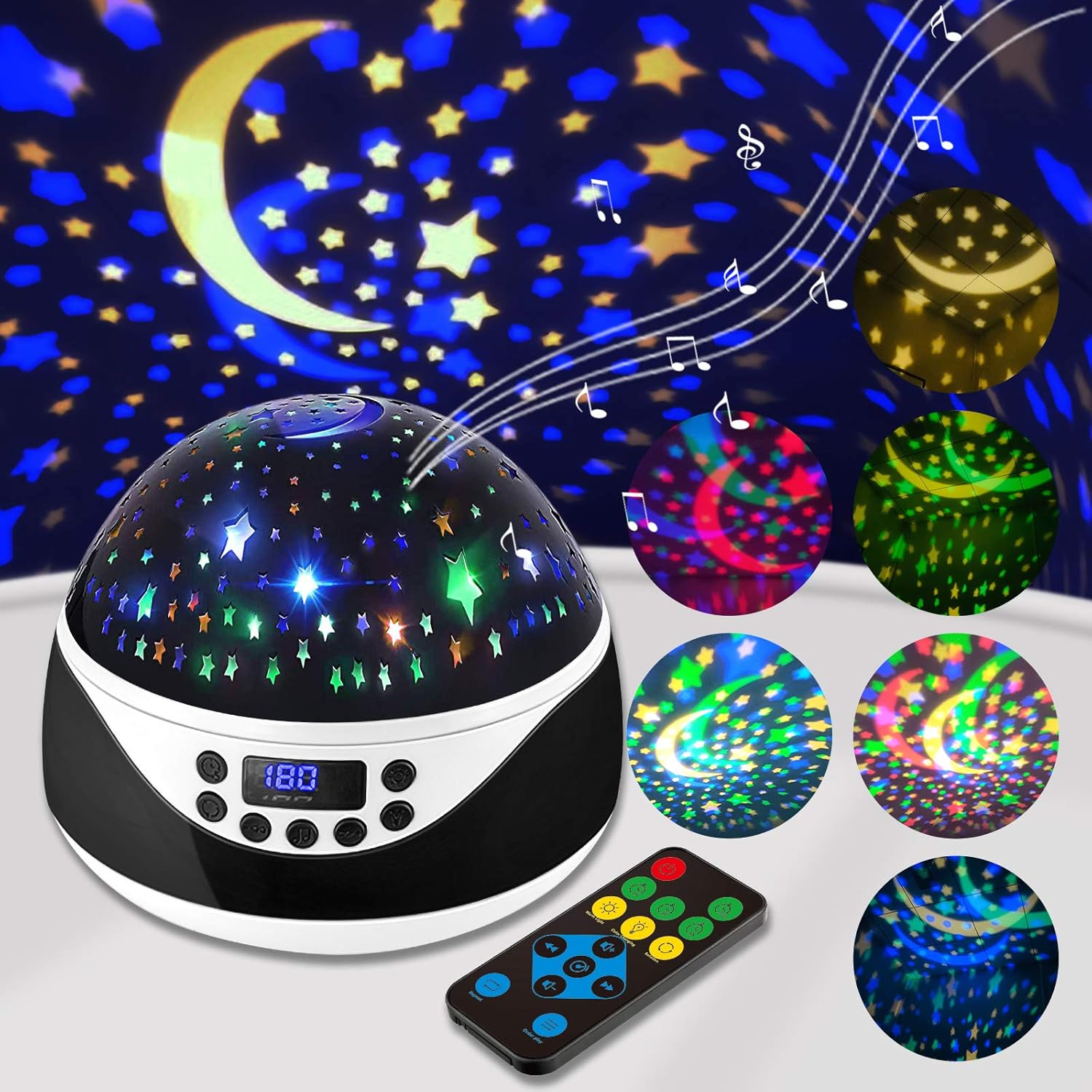 Music Projection Lamp, Remote Baby Night Light, Rotating Star Night